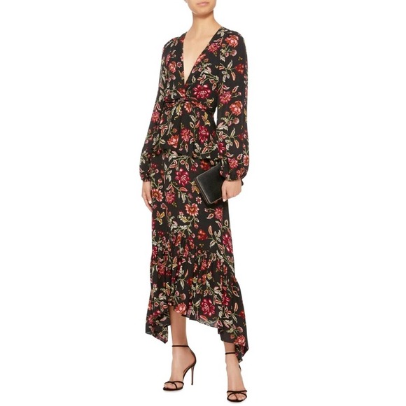 A.L.C. Dresses & Skirts - ALC Stanwyck Dress Black Silk Floral Peplum Maxi Long Sleeves 4